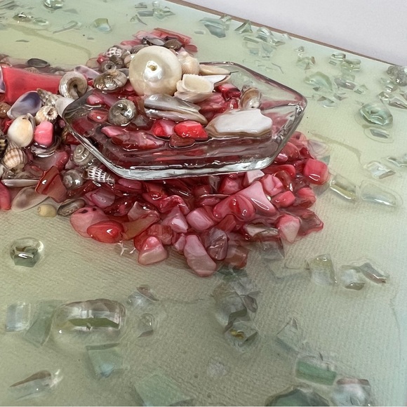 Pearls Shells Beach Anchor Resin Painted Canvas. Size 11” x 14”. - Picture 10 of 16